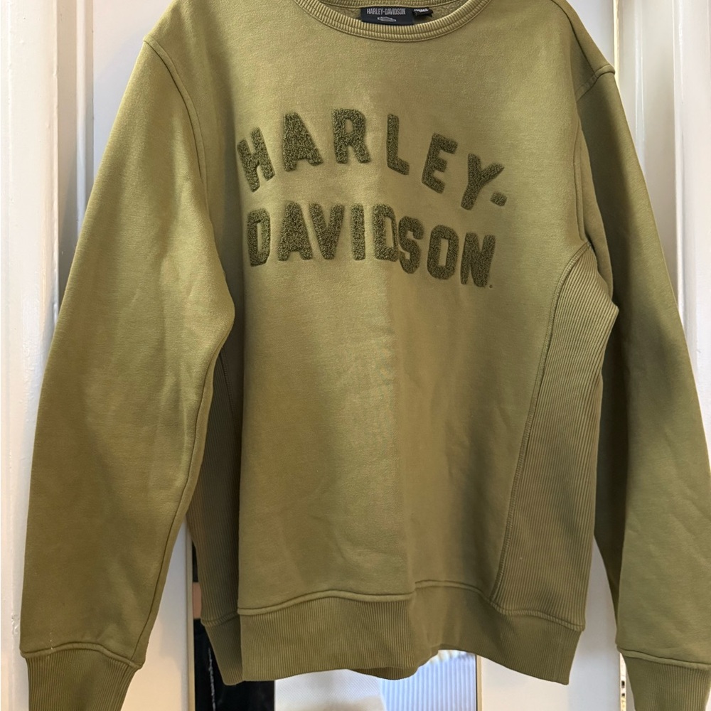 Harley-Davidson Olive Green Flocked Logo Crew Sweatshirt